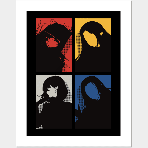 All The Main Characters In The Eminence In Shadow Anime In A Cool Black Minimalist Silhouette Pop Art Design With Their Names Symbol In Colorful Background Wall Art by Animangapoi